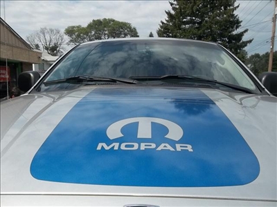 Silver Dodge Ram w/ Blue Mopar Fading Faded Strobe Center Hood Decal