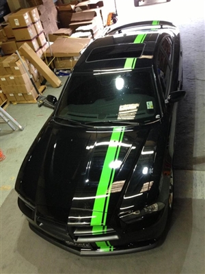 Black Charger w/ Blue 6" Offset Rally Stripe Set