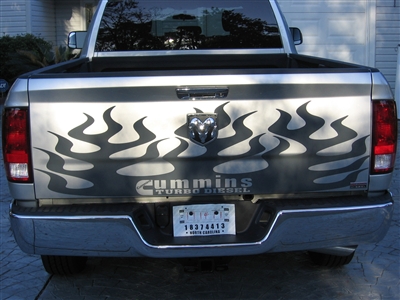 Silver Ram w/ Black Tailgate Flames Decal