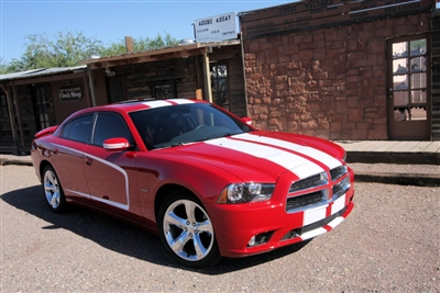 Red Dodge Charger w/ White 11" Twin Rally Stripe Set