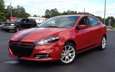 Red Dodge Dart w/ Black Faded Rocker Stripe