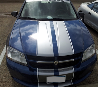 Blue Dodge Avenger w/ Silver 10" 2 color Rally Stripe Set