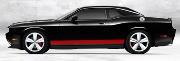 Black Dodge Challenger w/ red Rocker Stripe