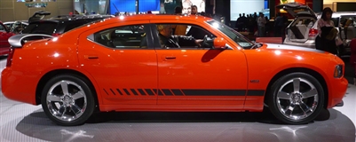 Orange Dodge Avenger w/ Black rocker Stripes