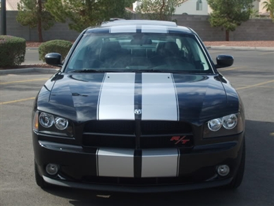 Black Dodge Charger w/ Silver Rally Stripes 10" wide total