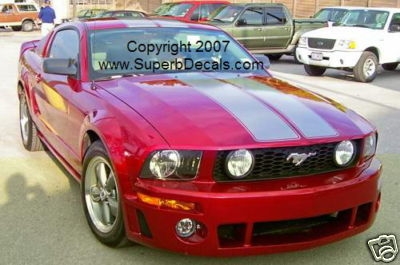 Red Ford Mustang w/ Gray 10" Outlined Rally Stripes