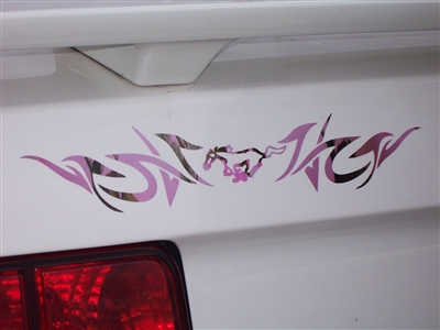 White Mustang w/ Pink Camo Tribal Mustang Pony FULL COLOR Rear Deck decals