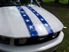 White Mustang w/ Blue 6" Star Rally Stripes