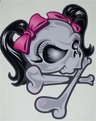 Girl Skull w/ Pig Tail 7" x 6.5" Decal