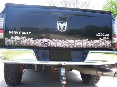 Black Dodge Ram w/ Large Skull Tailgate Stripes Full Color Side Decal