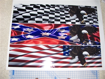 Golf Cart FULL COLOR  Checkered American or Rebel Flag EAGLE LARGE Side Stripe Graphics set