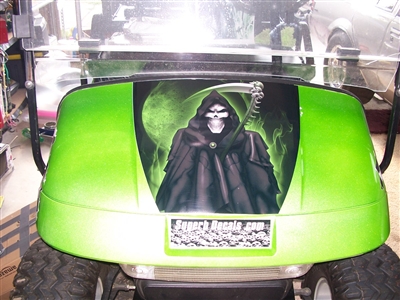 Green EZGO w/ FULL COLOR 19" Hood Grim Reaper Skull