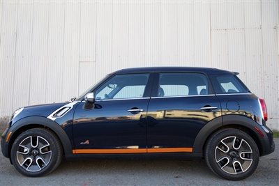 Black Mini Cooper w/ Orange 1 Color Rocker Stripes