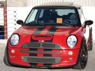 Red Mini Cooper w/ Black 8" Rally Stripe Set