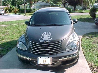 Black PT Cruiser w/ Flame Hood Decal