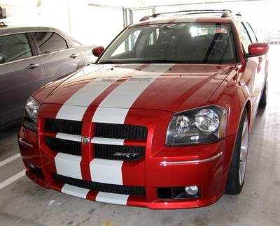 Red Car w/ White 10" Rally Stripes