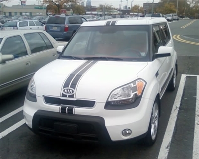 White Kia w/ Black Center Rally Stripe set