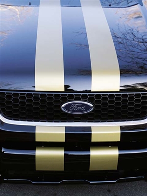 Black Ford Hood w/ Gold 5" Rally Stripes