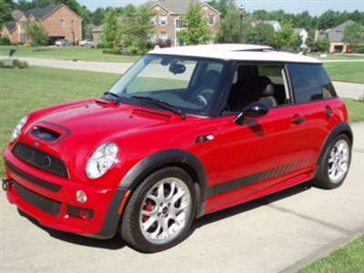 Red Mini Cooper w/ Black Faded Rocker Stripe