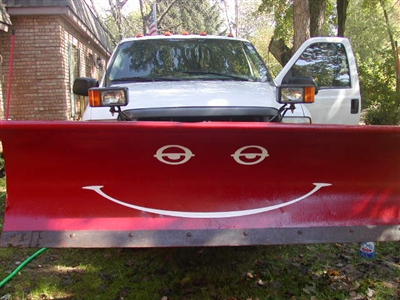 Red Snow Plow w/ Gold Smiley Face