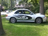 Silver Subaru w/ Black Subaru Rally Decal