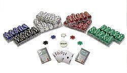 1000 Striped Dice Poker Chip Set with Acrylic Chip Trays
