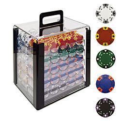 1000 Tri Color Ace King Clay Poker Chips with Acrylic Case