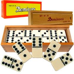 Premium Set of 28 Double Six Dominoes w/ Wood Case
