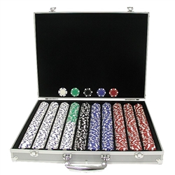 1000 Striped Dice Poker Chip Set with Aluminum Case