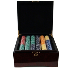 750 Coin Inlay Poker Chip Set with Mahogany Case