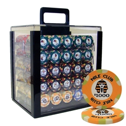 1,000 Nile Club Poker Chip Set with Acrylic Carrying Case