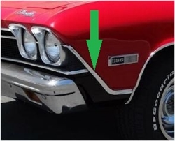 1968 Chevelle Front Fender Edge Eyebrow Chrome Trim Moldings, Pair