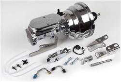 1964 - 1974 Chevelle / Nova Chrome Signature Series Brake Booster / Master Cylinder / Proportioning Valve Kit with Brackets: 8 Inch Dual Diaphragm, DISC / DRUM