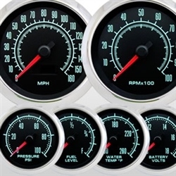 60s Muscle Custom 6 Gauge Set, Speedo, Tach, Volt, Oil, Water and Fuel with Polished Aluminum Bezels