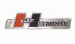 Hurst Equipped Emblem Badge, Die Cast Metal Chrome Plated with Studs