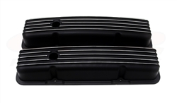 Valve Covers, Small Block, BLACK ALUMINIUM Finned Classic Ribbed Design - Stock