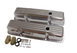 Valve Covers, Small Block, POLISHED ALUMINIUM Finned Classic Ribbed Design - Tall