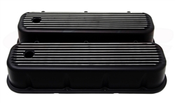 1967 - 1974 Big Block Chevy Valve Covers, BLACK ALUMINIUM Finned Classic Ribbed Design