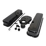 1965 - 1995 CHEVY BIG BLOCK 396, 427, 454, & 502 BLACK STEEL VALVE COVER, TIMING COVER, BREATHER, DIPSTICK ENGINE DRESS UP KIT - TALL