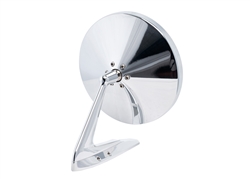 Polished Round Billet Aluminum Side View Mirror with Smooth Leading Edge and Convex Glass