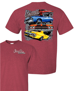 image of 1968 - 1972 Chevelle T-shirt, Chevelle By Chevrolet Logo with Four Chevelle Collage
