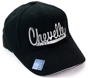 Black Baseball Hat Cap with Liquid Metal Chrome Chevelle by Chevrolet