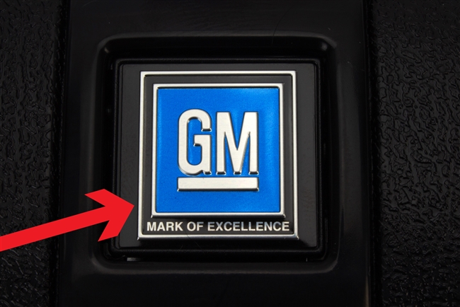 Seat Belt Buckle Push Button Insert Decal, GM Mark of Excellence, Each