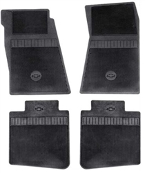 1968 - 1972 Nova Floor Mats Set, Front and Rear, Rubber with Grippers, Black with Bowtie, OE Style