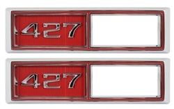 1968 Marker Light Bezel Emblems, Red, "427", Pair