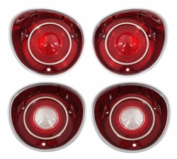 1971 Chevelle SS and Malibu Tail Light Lamp Lens Set, 4 Piece Kit with Trim