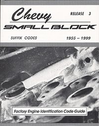 1955 - 1999 Chevy Over 40 years of Small Block Codes stamped on the front deck, Tells you the original car, year, CID, HP, transmission, option, intake and more.  275 pages, Each