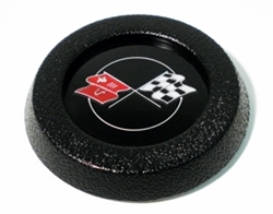 Black Horn Cap with Crossed Flags Emblem for Wood or Comfort Grip Steering Wheels