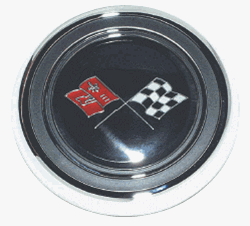 Chrome Horn Cap with Crossed Flags Emblem for Wood or Comfort Grip Steering Wheels