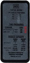 1970 Chevelle Tire Pressure Decal, 6 Cylinder 3983306 with AN Code